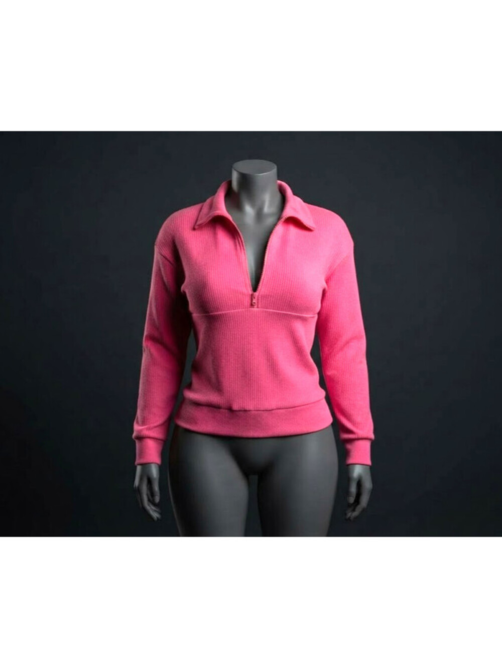 PRETTYGARDEN Women Hot Pink Ribbed Knit Quarter Zip Pullover Sweater Top Size M